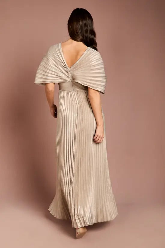 V-Neck Metallic Pleated Dress