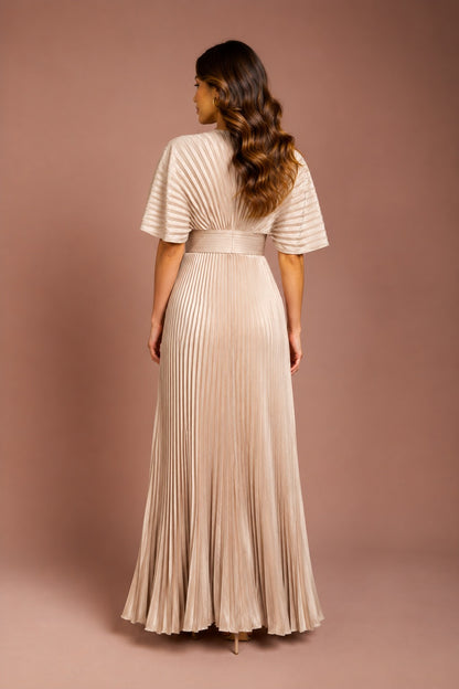 V-Neck Metallic Pleated Dress