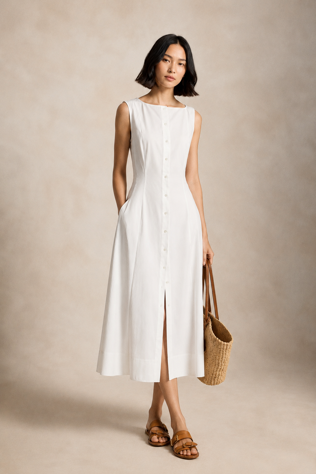 Panelled Cotton Midi Dress