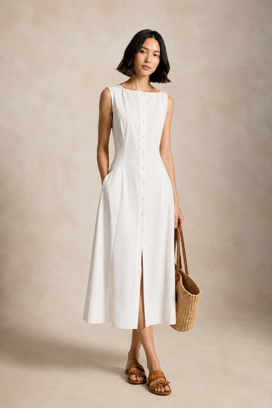 Panelled Cotton Midi Dress